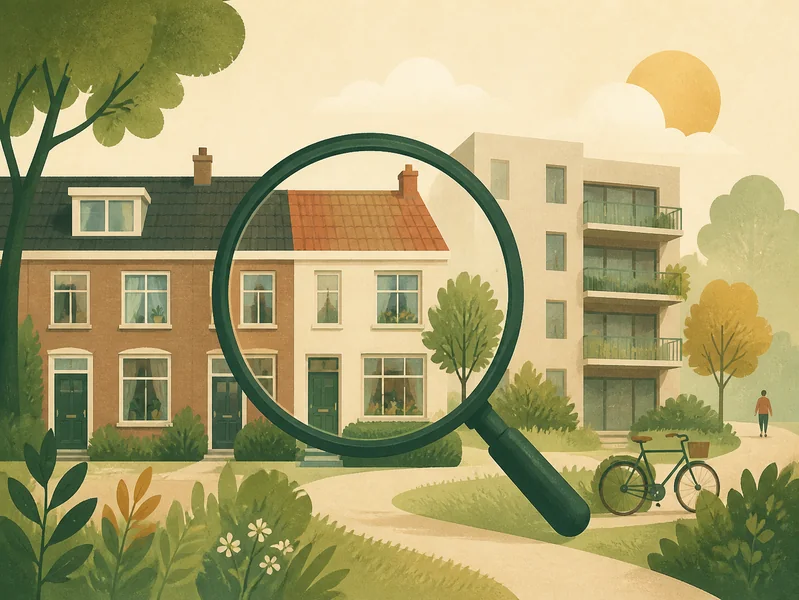 Woningen bekeken door een vergrootglas